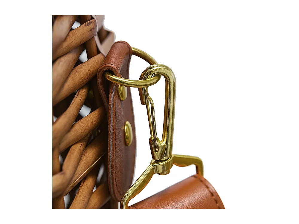 Grand panier à champignons ovale en osier avec couvercle et bandoulière 37 x 25 x h 34 cm