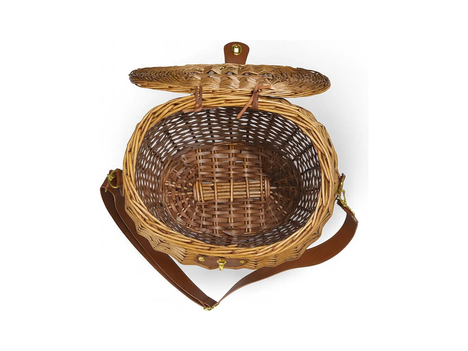 Grand panier à champignons ovale en osier avec couvercle et bandoulière 37 x 25 x h 34 cm