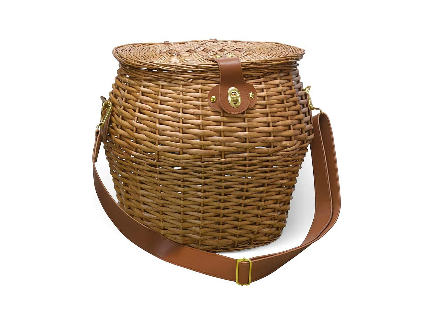 Grand panier à champignons ovale en osier avec couvercle et bandoulière 37 x 25 x h 34 cm