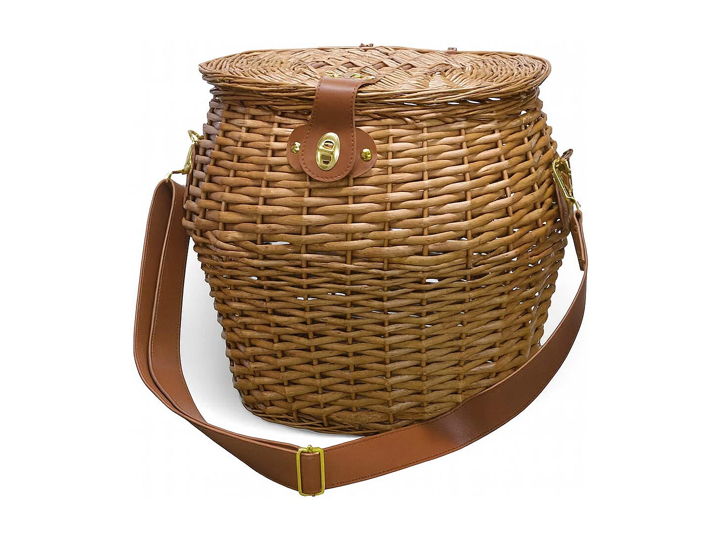 Grand panier à champignons ovale en osier avec couvercle et bandoulière 37 x 25 x h 34 cm