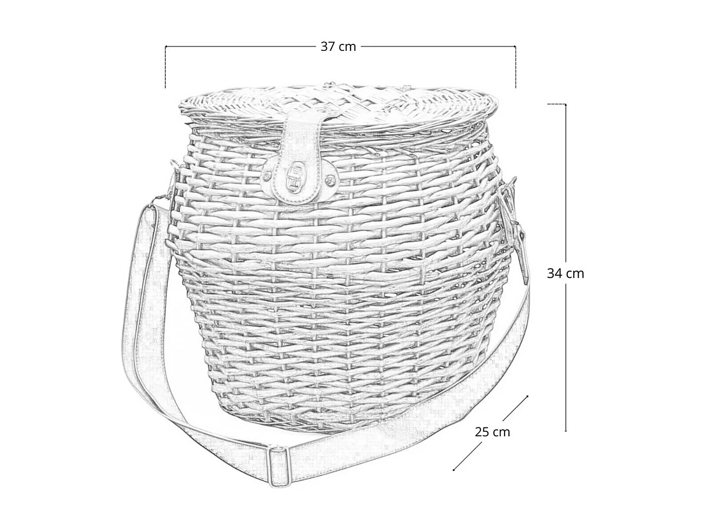 Grand panier à champignons ovale en osier avec couvercle et bandoulière 37 x 25 x h 34 cm