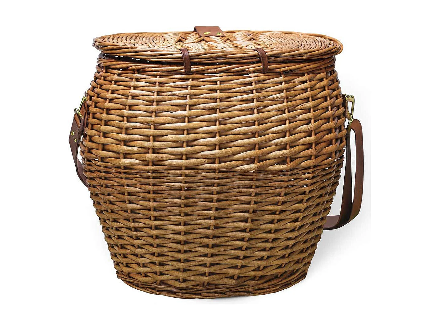 Grand panier à champignons ovale en osier avec couvercle et bandoulière 37 x 25 x h 34 cm