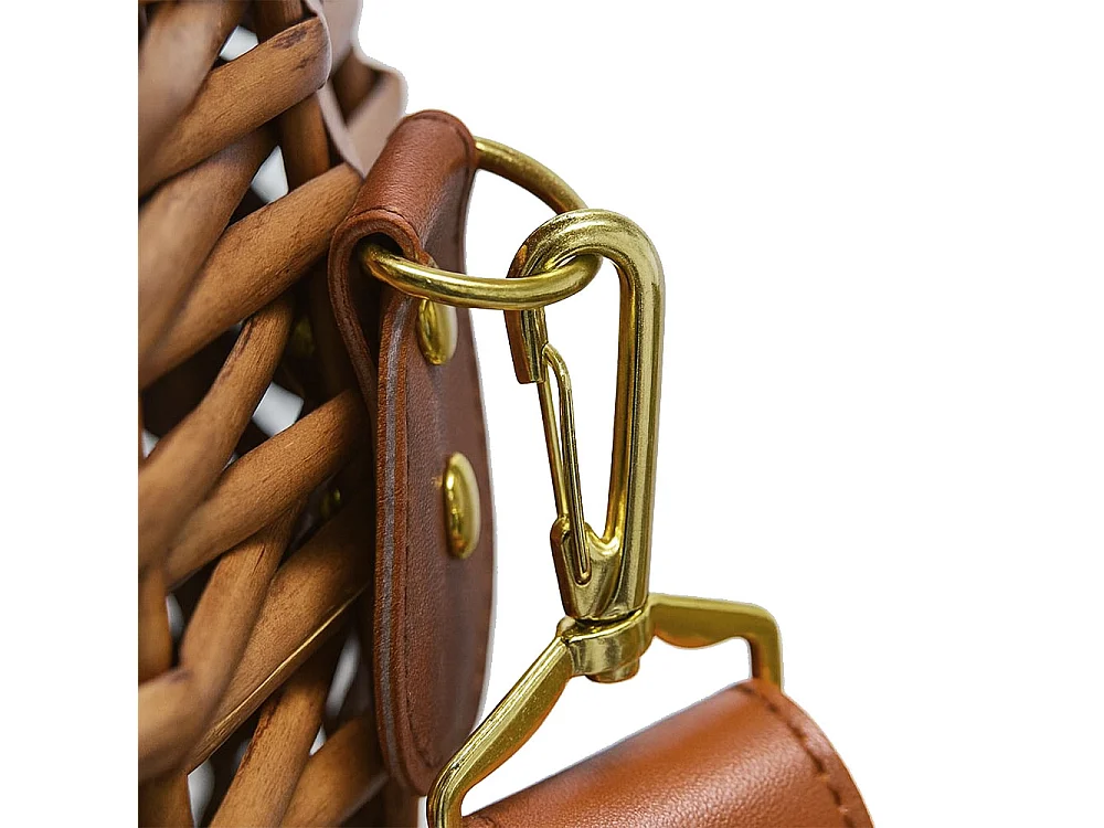 Grand panier à champignons ovale en osier avec couvercle et bandoulière 37 x 25 x h 34 cm