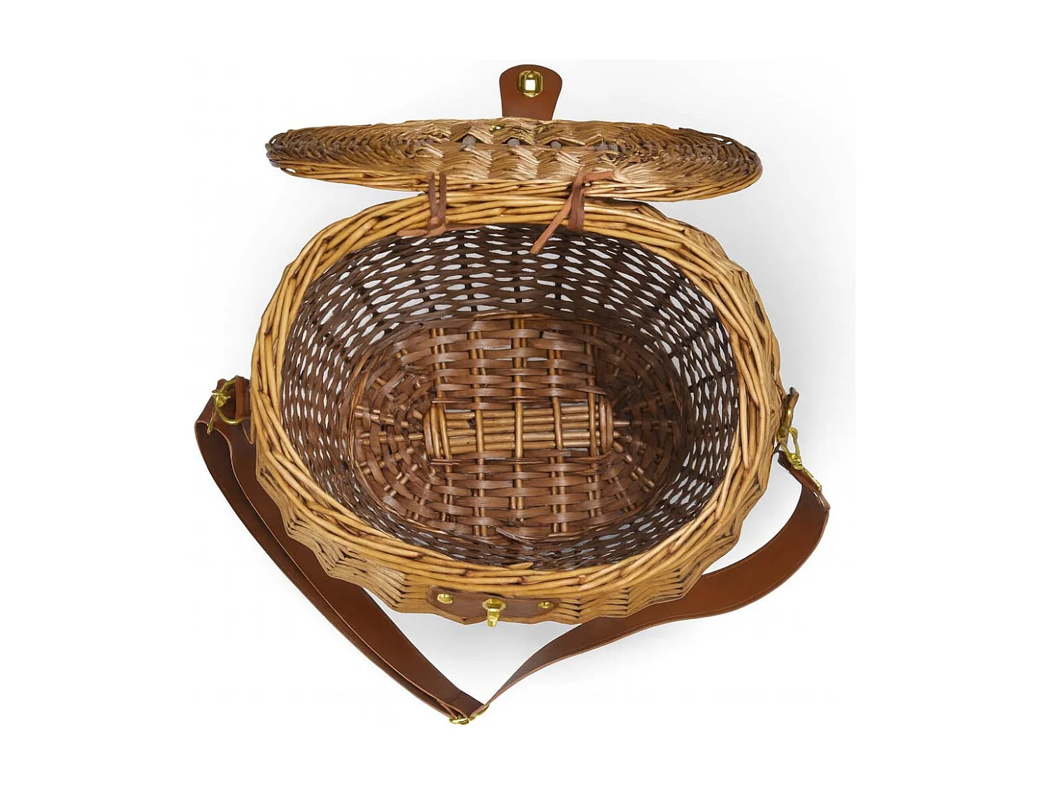 Grand panier à champignons ovale en osier avec couvercle et bandoulière 37 x 25 x h 34 cm