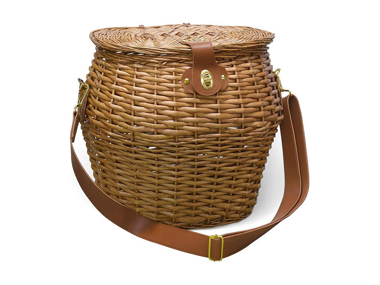 Grand panier à champignons ovale en osier avec couvercle et bandoulière 37 x 25 x h 34 cm
