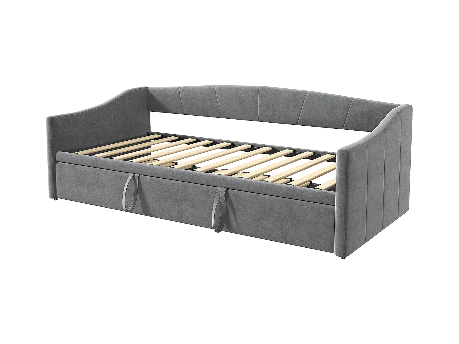 Uitschuifbed 90/180x200 cm - uitschuifbaar bed met lattenbodems - in fluwelen stof - Grijs