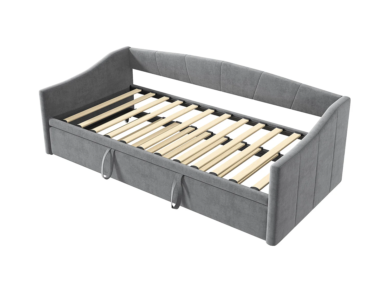 Uitschuifbed 90/180x200 cm - uitschuifbaar bed met lattenbodems - in fluwelen stof - Grijs