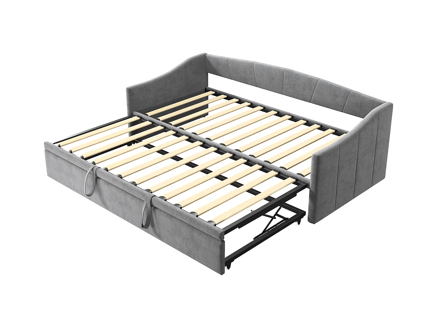Uitschuifbed 90/180x200 cm - uitschuifbaar bed met lattenbodems - in fluwelen stof - Grijs