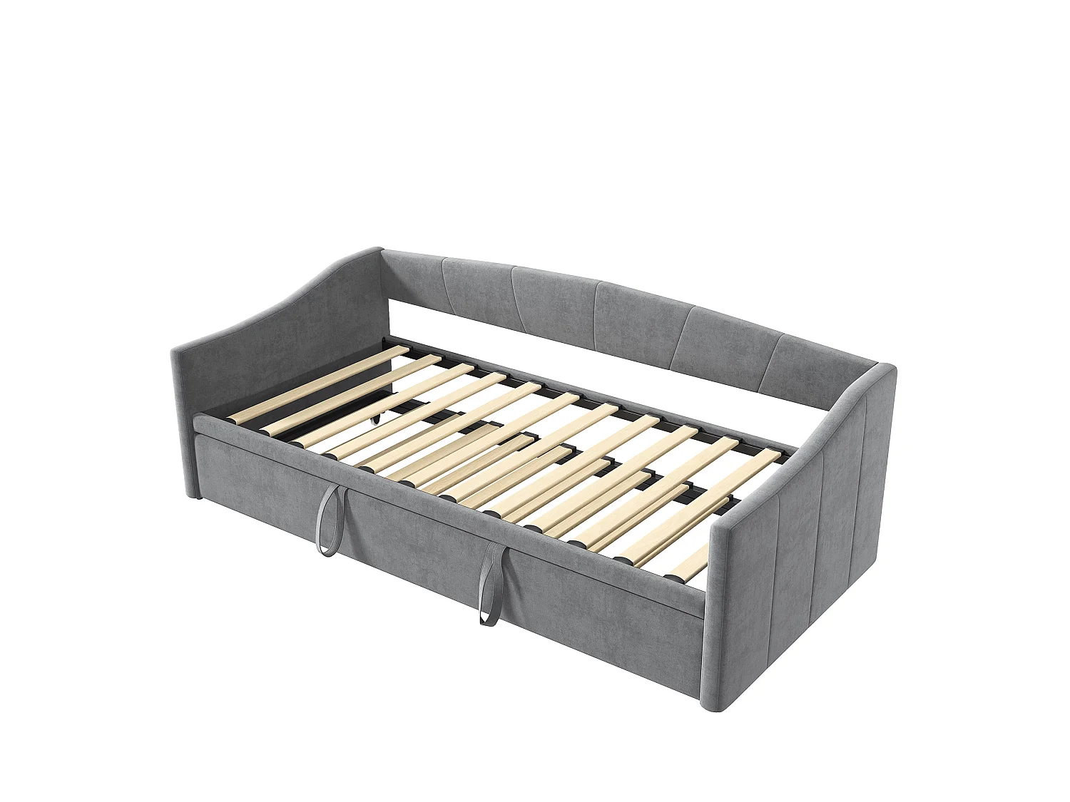 Cama nido 90/180x200 cm - cama extensible con somier - en tejido de terciopelo - Gris