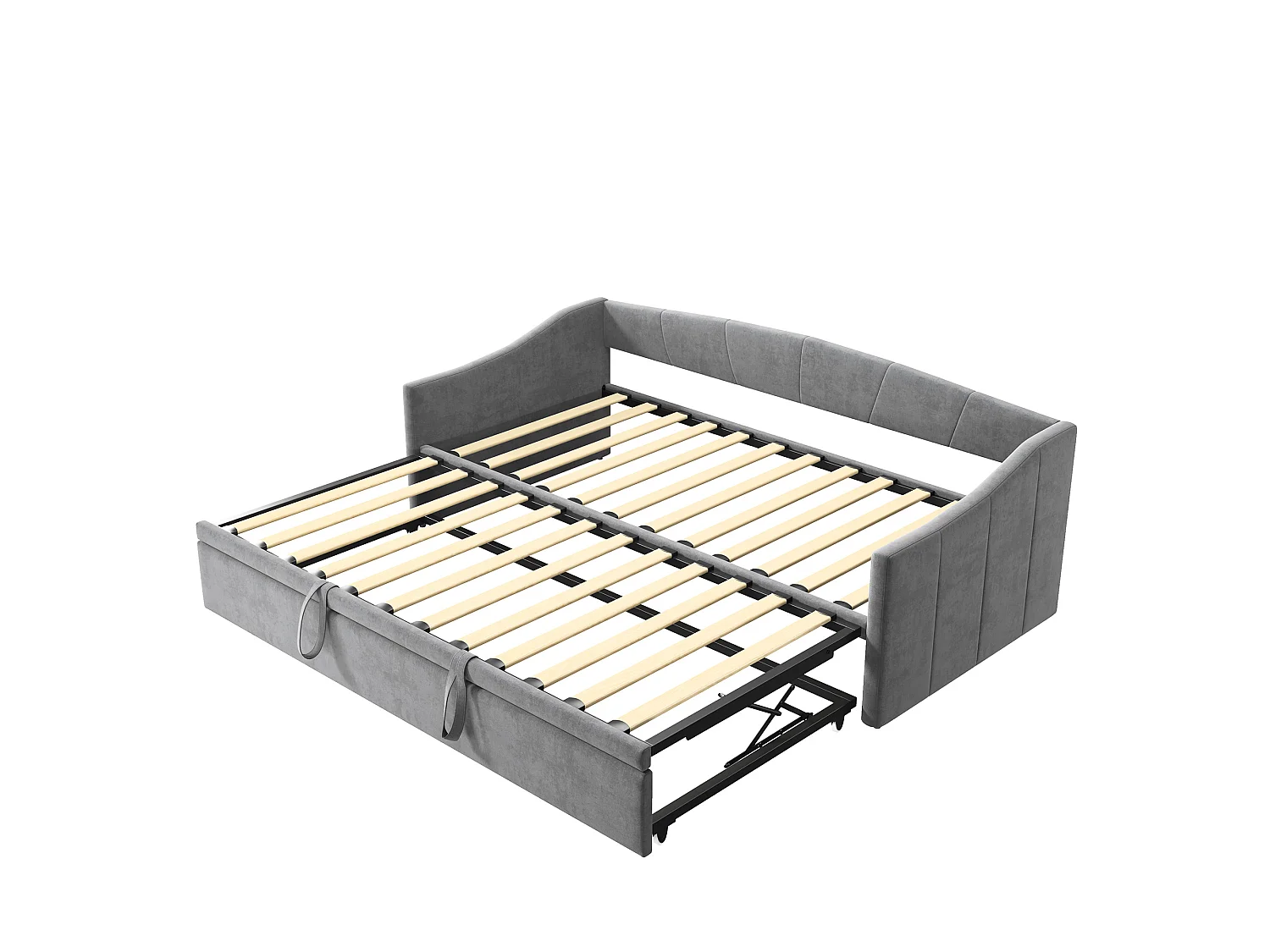 Cama nido 90/180x200 cm - cama extensible con somier - en tejido de terciopelo - Gris