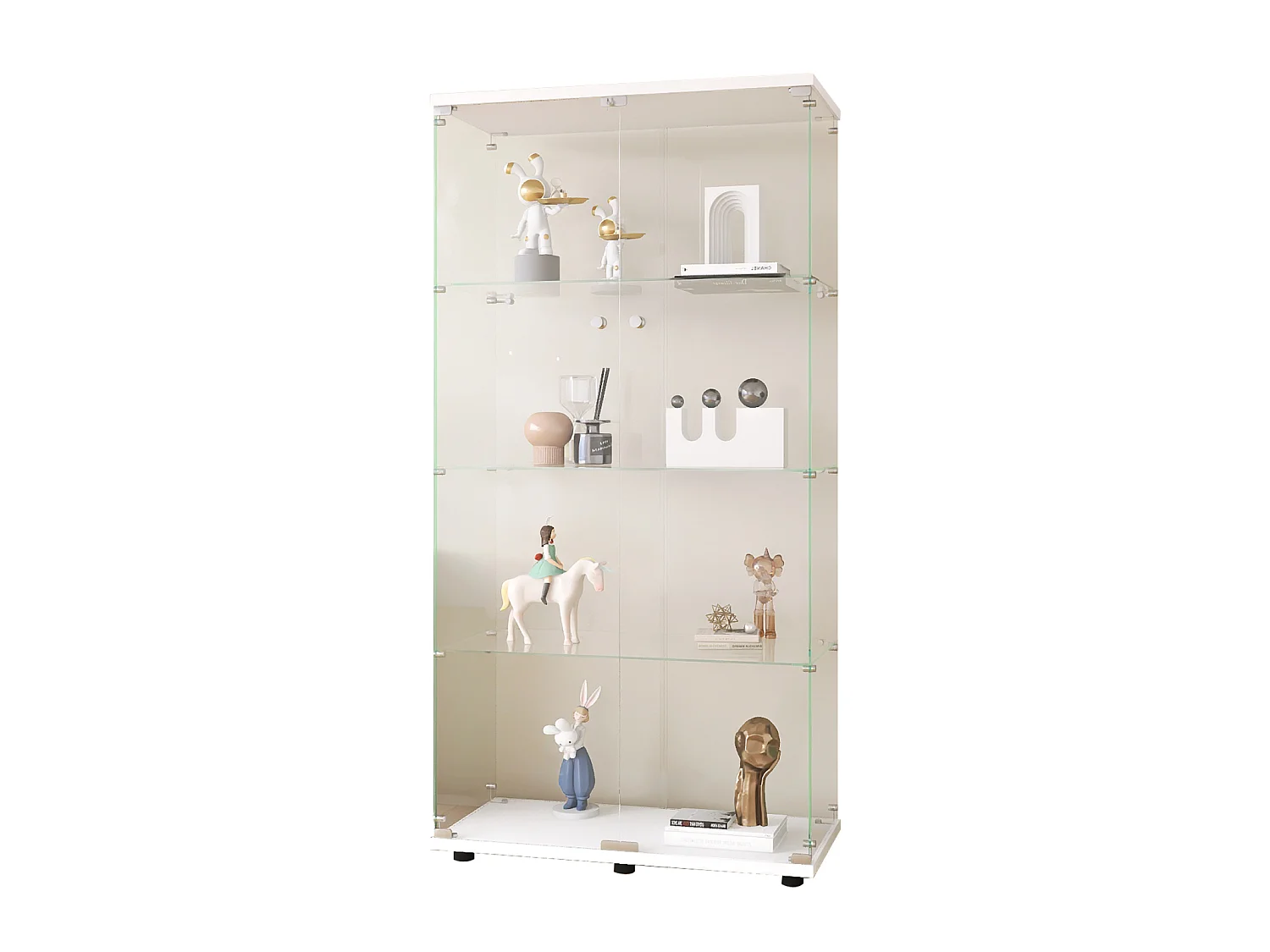 Vitrine de vidro com 4 prateleiras, 2 portas e fechadura, 164 x 80 x 36 cm, branca