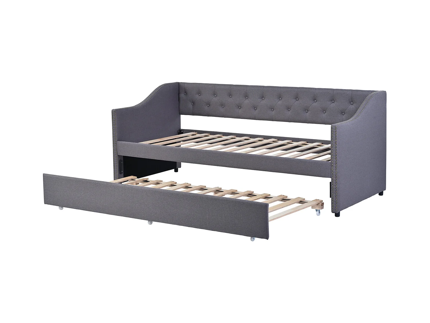 90x200cm uitschuifbed, slaapbank, 2-zits slaapbank, lattenbodems, Grijs