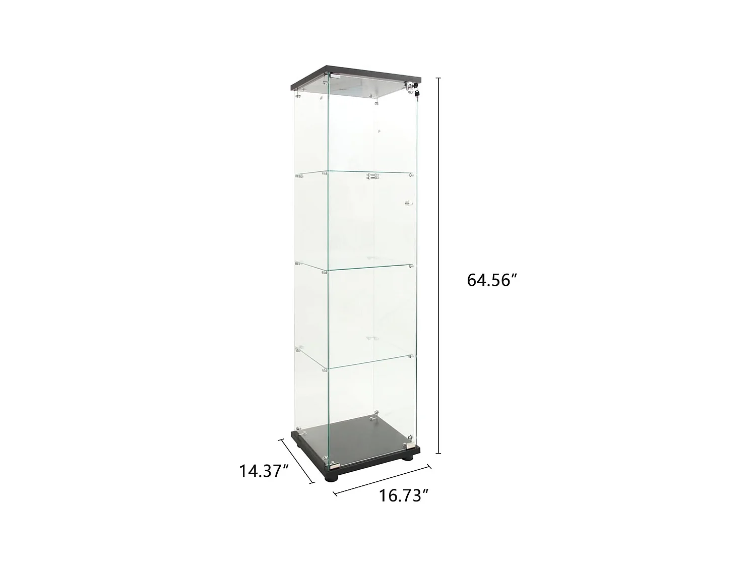 Vitrine en verre 4 étagères, LED, 1 porte, 164x42x36 cm, meuble pour collection, noir, transparent
