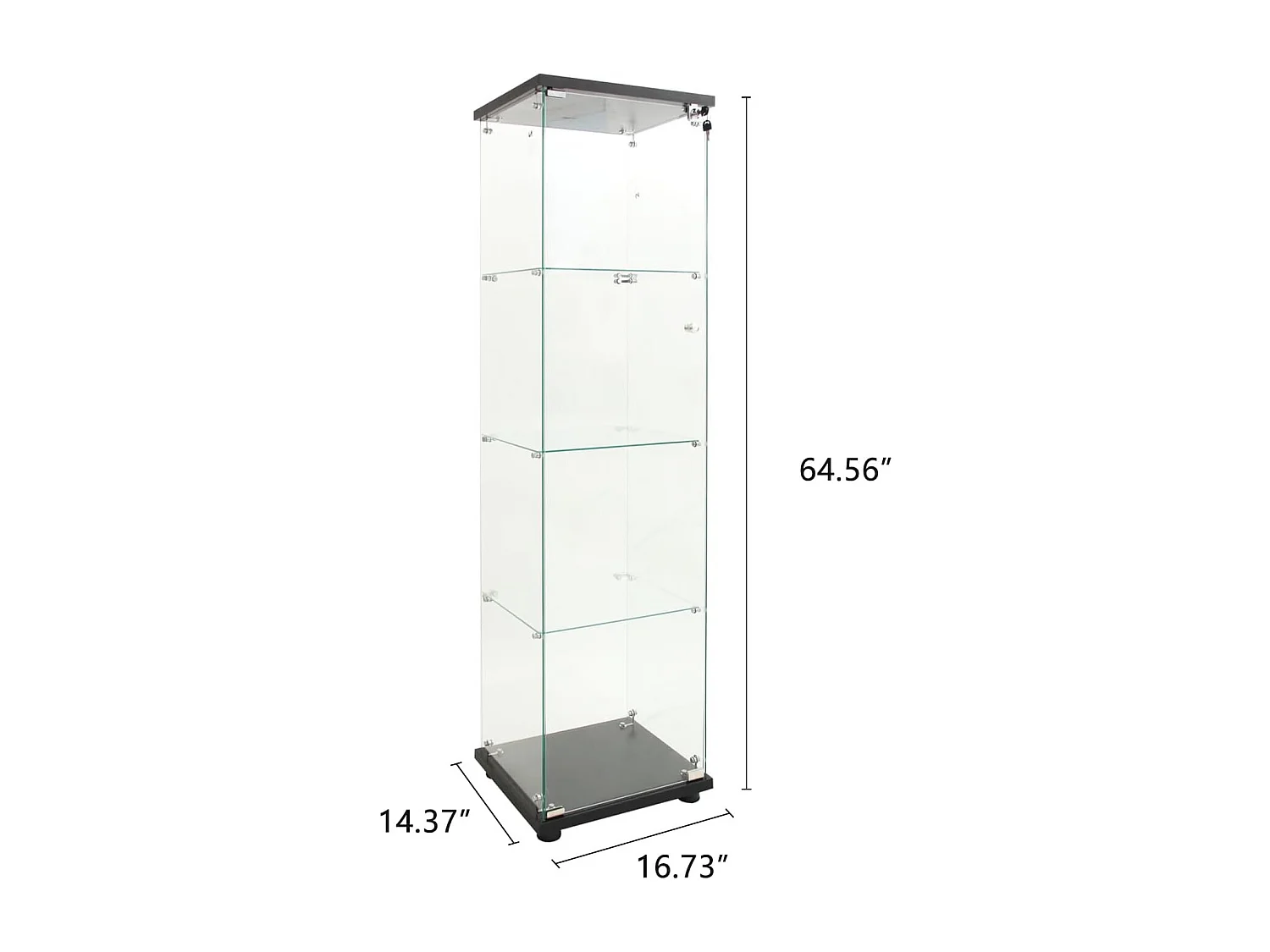 Vitrine en verre 4 étagères, LED, 1 porte, 164x42x36 cm, meuble pour collection, noir, transparent