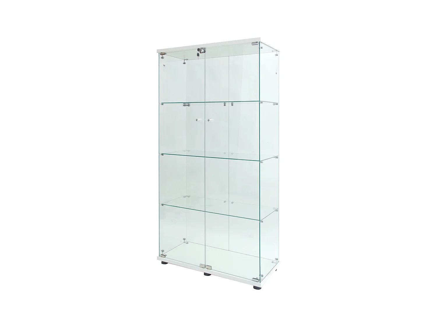 Vitrine en verre sur pied, LED, 2 portes avec serrure, 4 compartiments, pour collections et déco