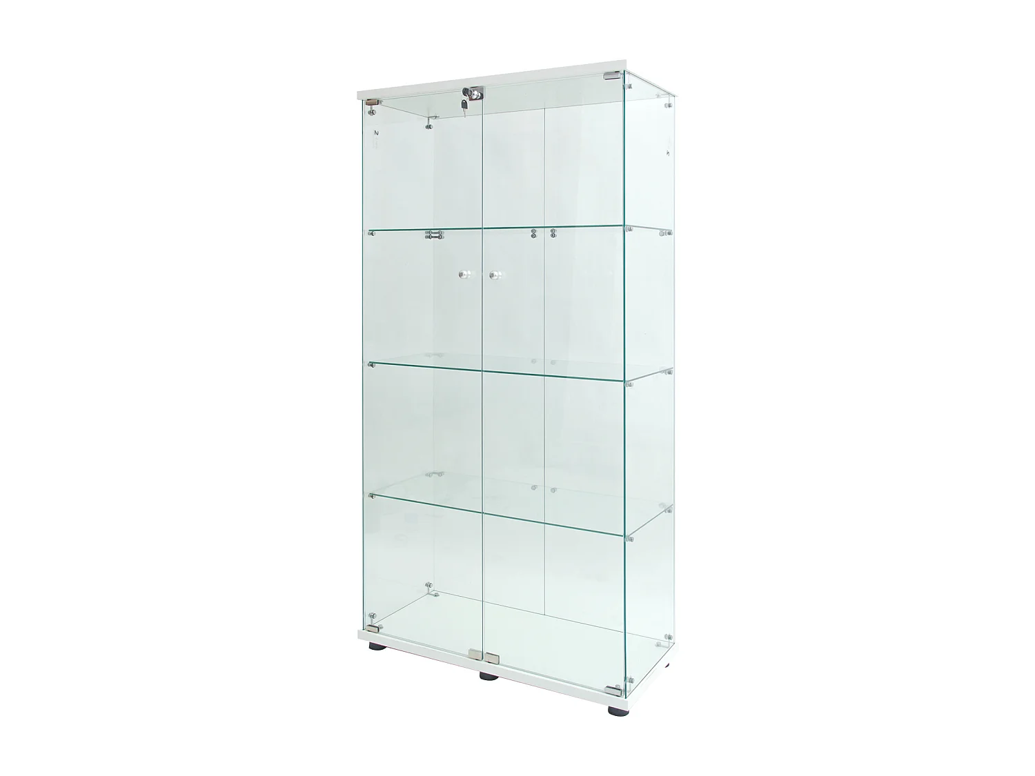 Vitrine en verre sur pied, LED, 2 portes avec serrure, 4 compartiments, pour collections et déco