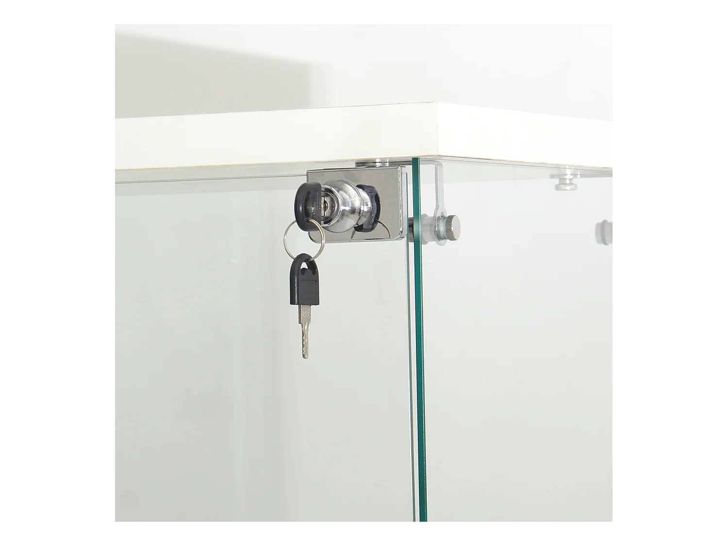 Vitrine en verre 4 étagères, LED, 1 porte, 164x42x36 cm, meuble pour collection, blanc, transparent