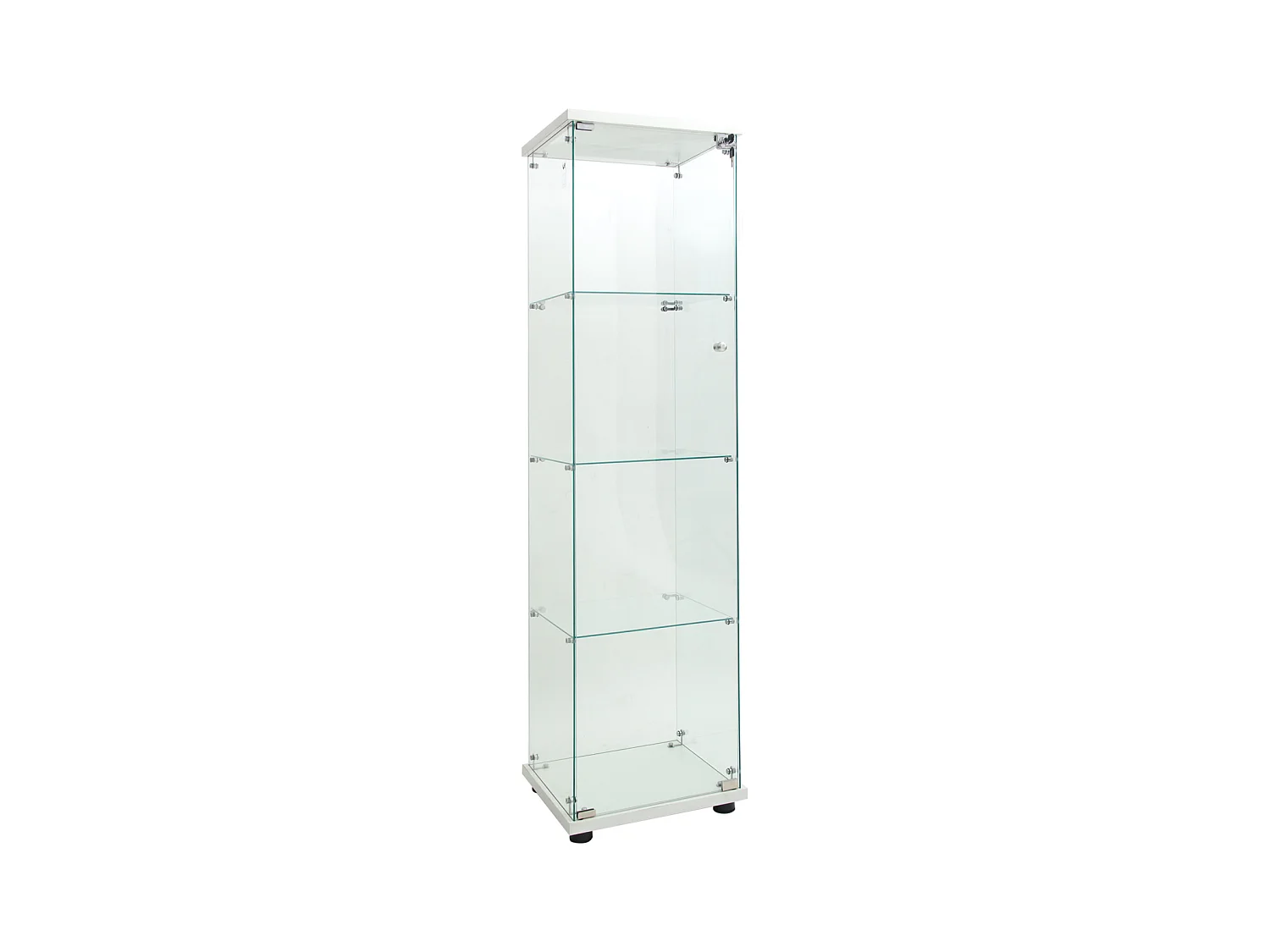 Vitrine en verre 4 étagères, LED, 1 porte, 164x42x36 cm, meuble pour collection, blanc, transparent