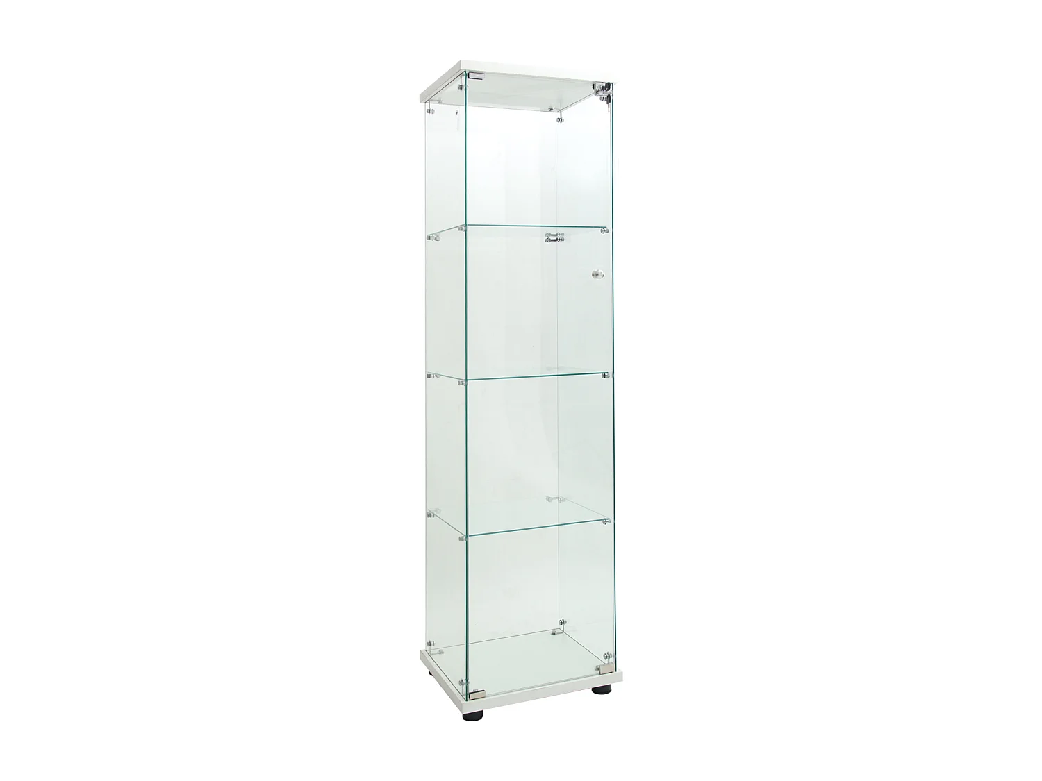Vitrine en verre 4 étagères, LED, 1 porte, 164x42x36 cm, meuble pour collection, blanc, transparent