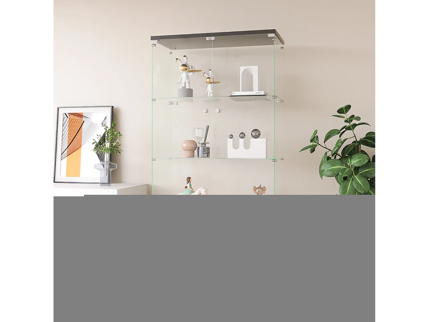 Glasvitrine mit 4 Einlegeböden, 2 Türen und Schloss, 164 x 80 x 36 cm, Schwarz