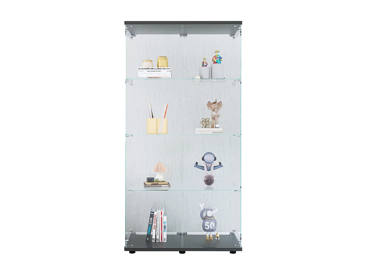 Glasvitrine mit 4 Einlegeböden, 2 Türen und Schloss, 164 x 80 x 36 cm, Schwarz