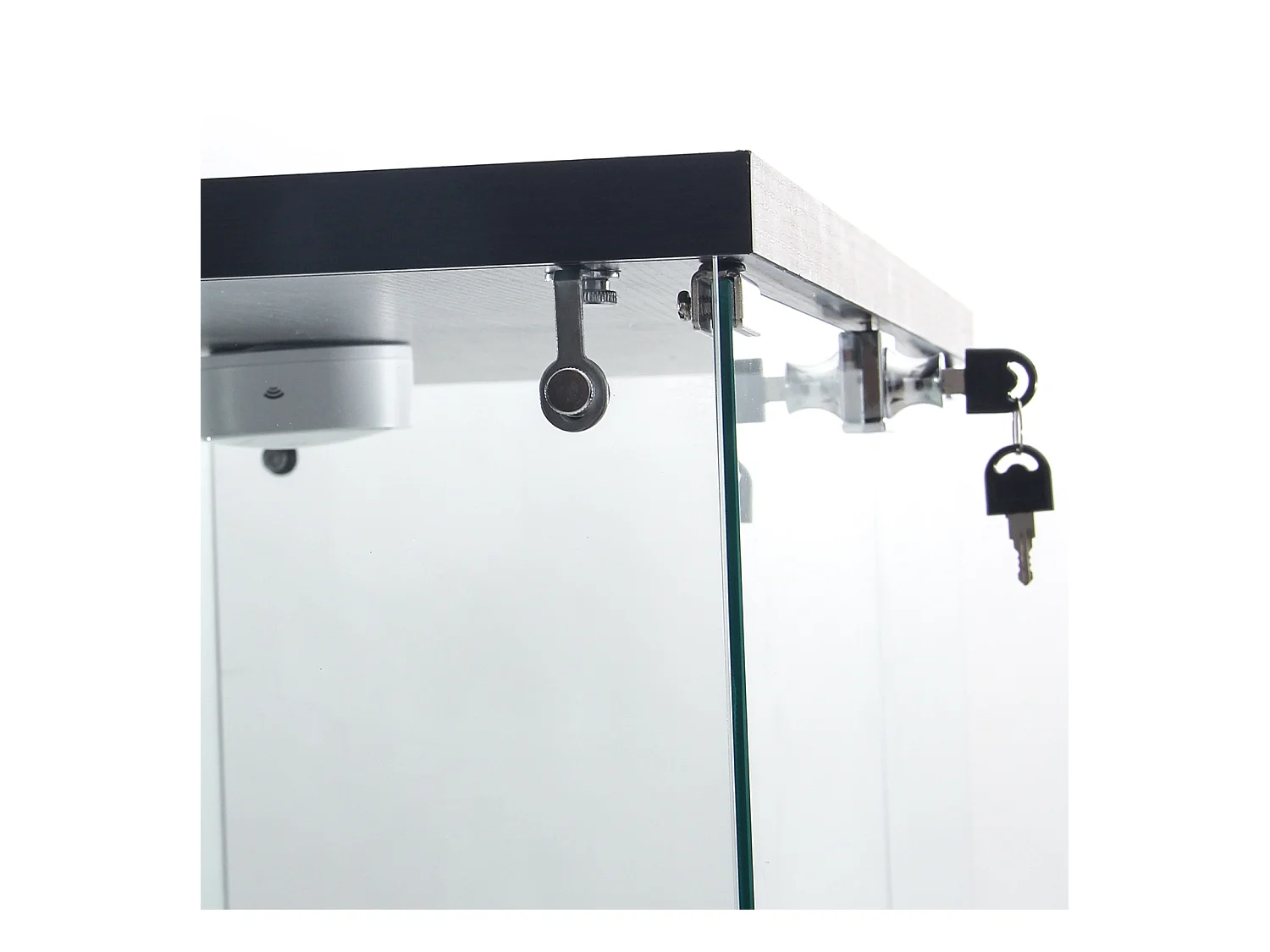 Vitrine en verre avec 4 étagères, vitrine à 2 portes avec lumière et serrure, noir