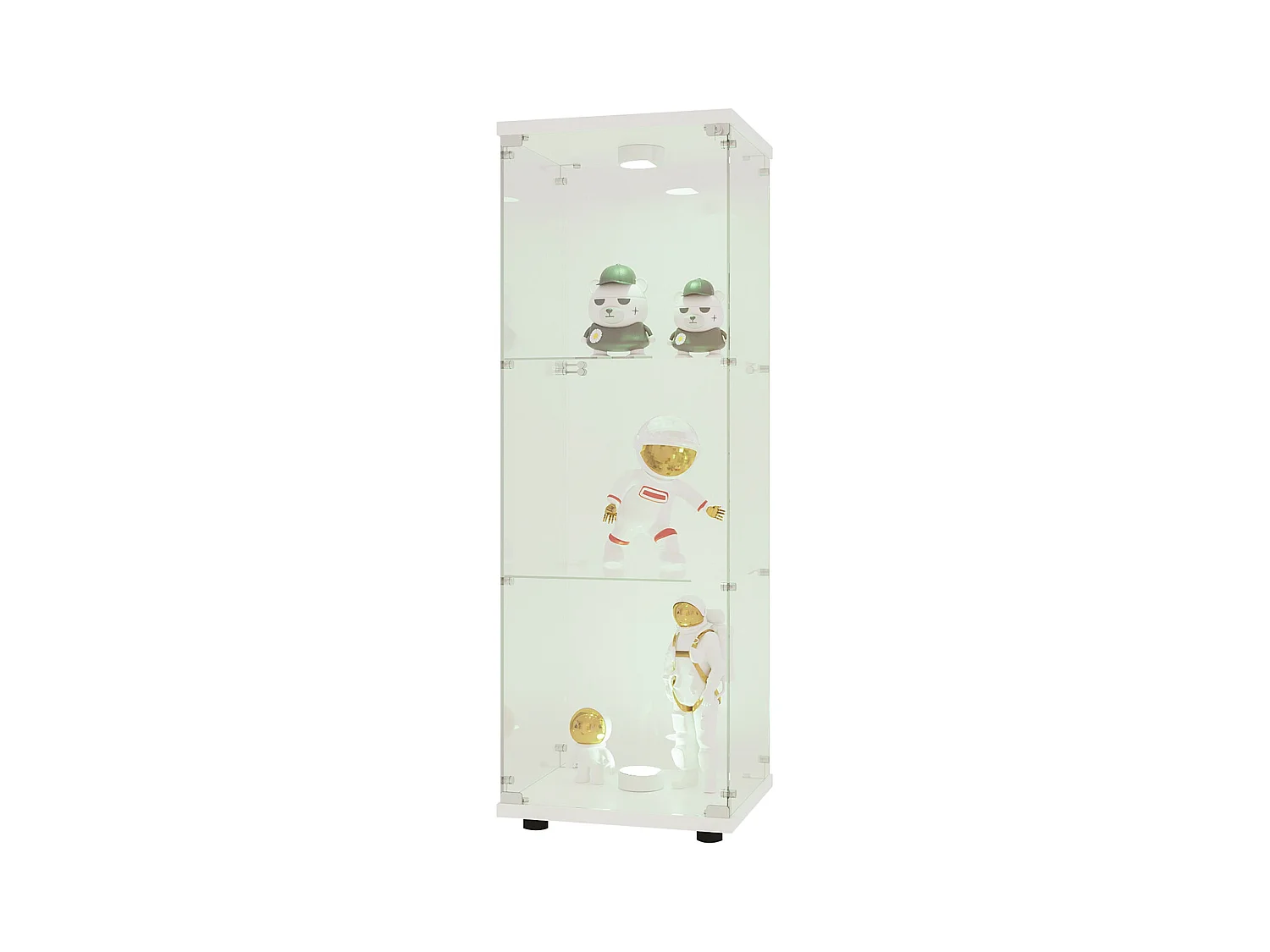 Vitrine en Verre - 3 étagères - Avec LEDs, lumière et serrure, blanc