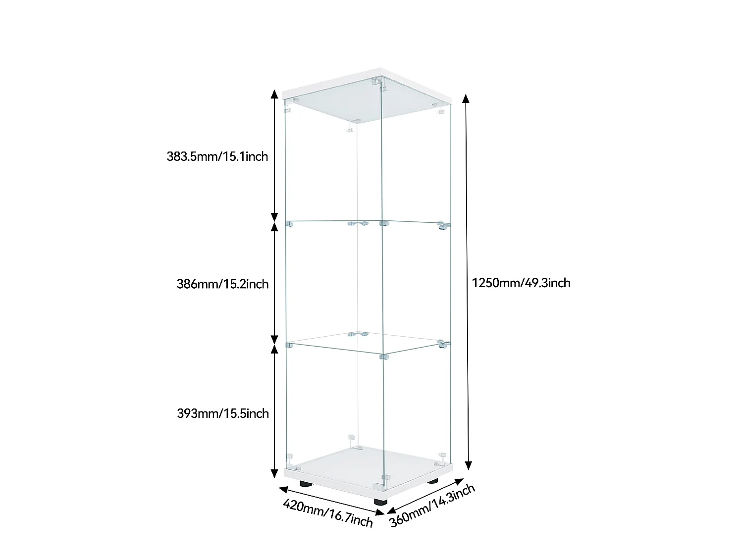Vitrine en Verre - 3 étagères - Avec LEDs, lumière et serrure, blanc