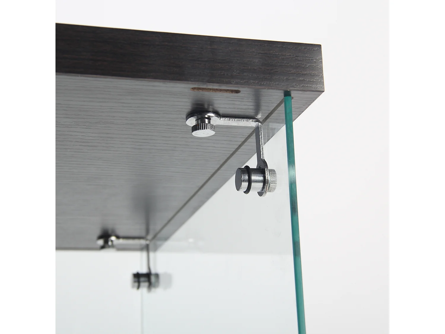 Vitrine en verre moderne, bois noir, 3 niveaux, 2 portes avec serrure, 125x79x36,5 cm, verre trempé