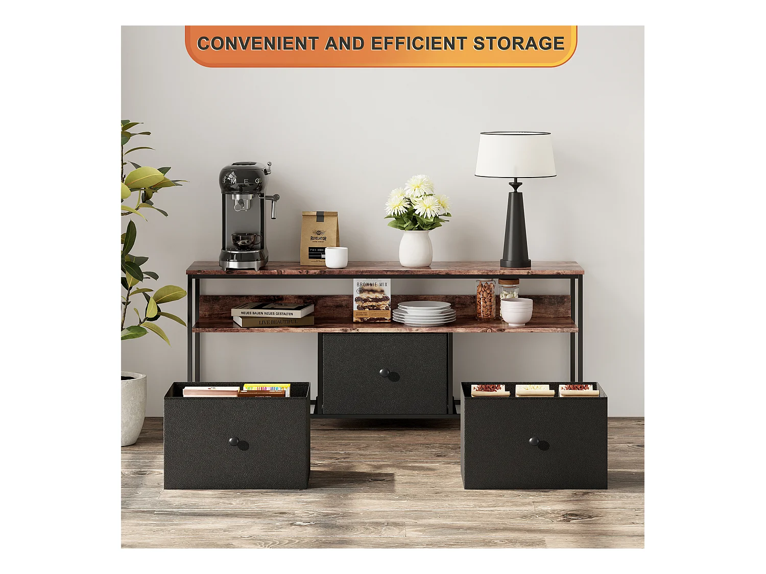 LED-TV-Schrank mit 3 Schubladen, 108 x 30 x 57 cm, Retro-TV-Bank, Sideboard, Schwarz