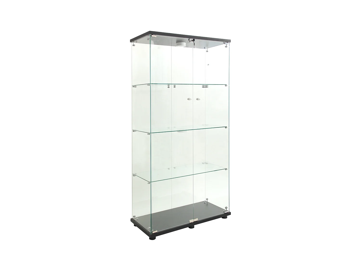 Vitrine en verre sur pied, LED, 2 portes avec serrure, 4 compartiments, pour collections et déco