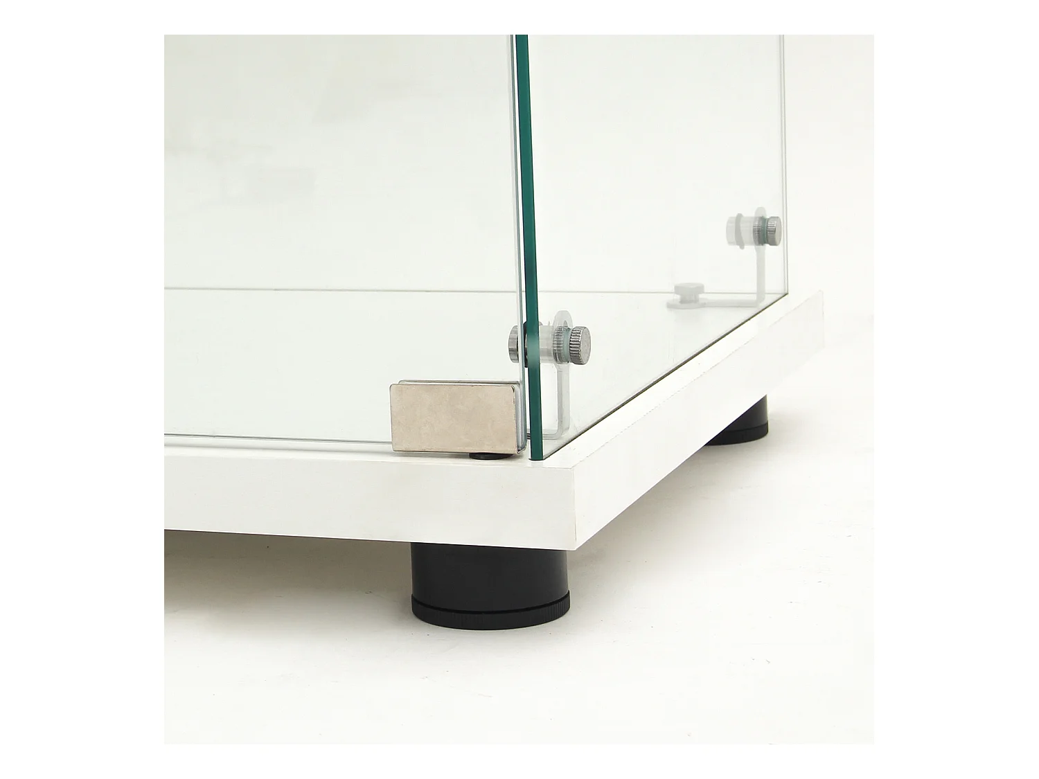 Vitrine en Verre 2 étagères, Meuble Vitrine Verre avec LED et Portes, 86x40x36 cm, Blanc