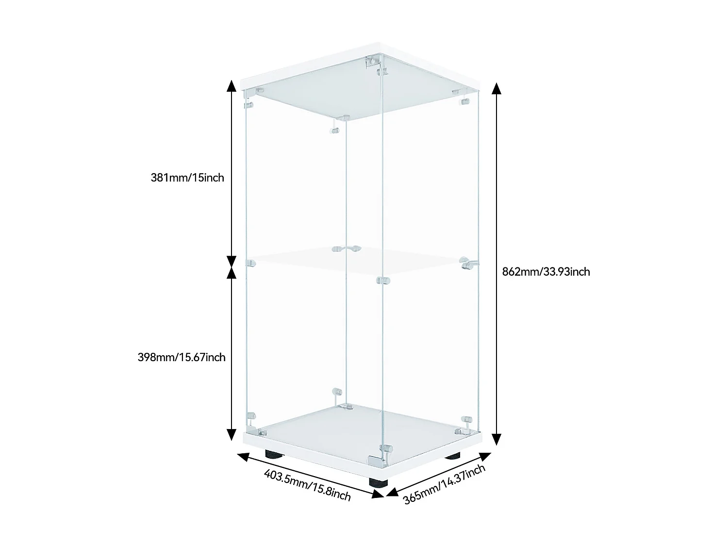 Vitrine en Verre 2 étagères, Meuble Vitrine Verre avec LED et Portes, 86x40x36 cm, Blanc