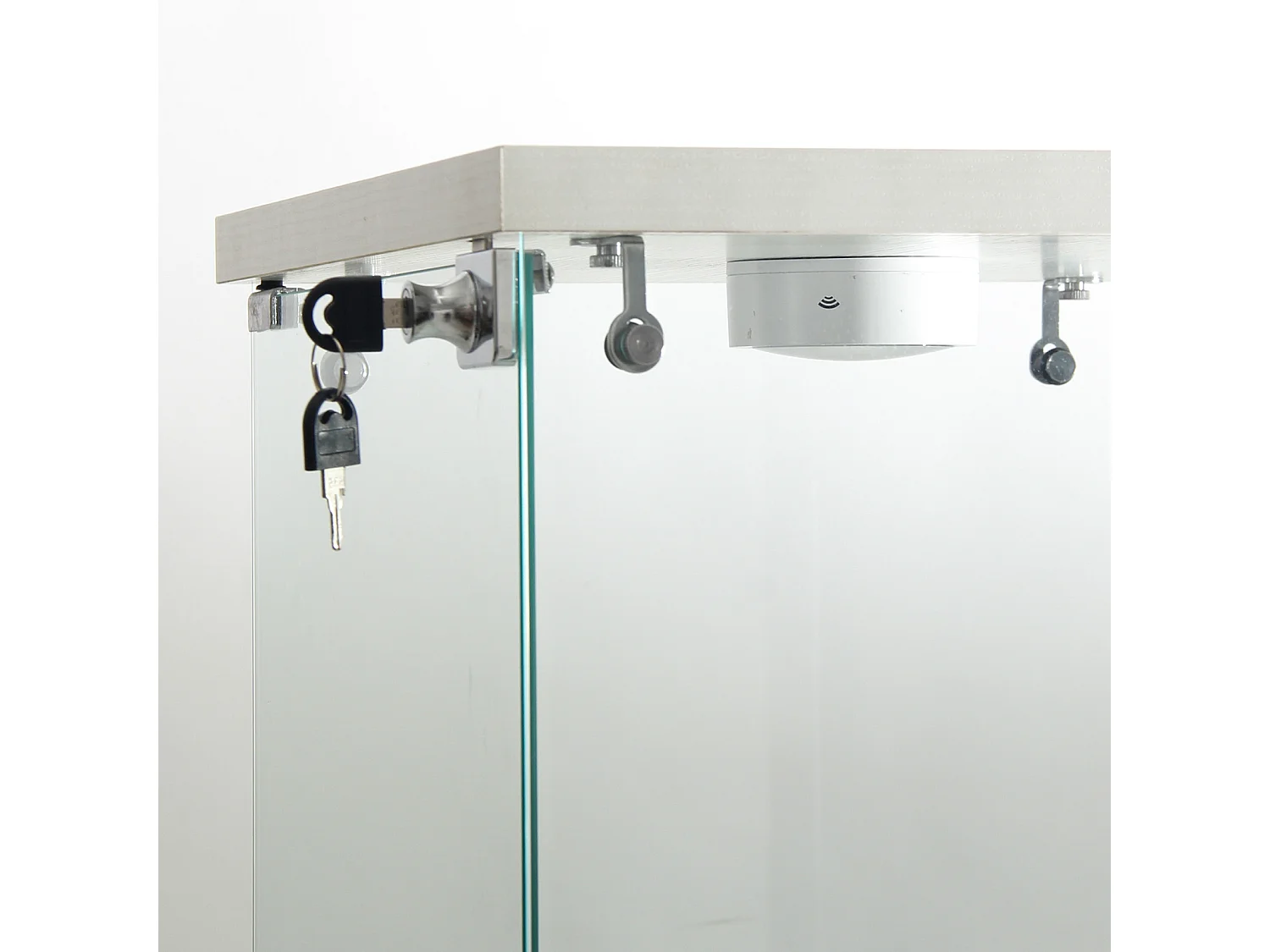 Vitrine en Verre 2 étagères, Meuble Vitrine Verre avec LED et Portes, 86x40x36 cm, Blanc