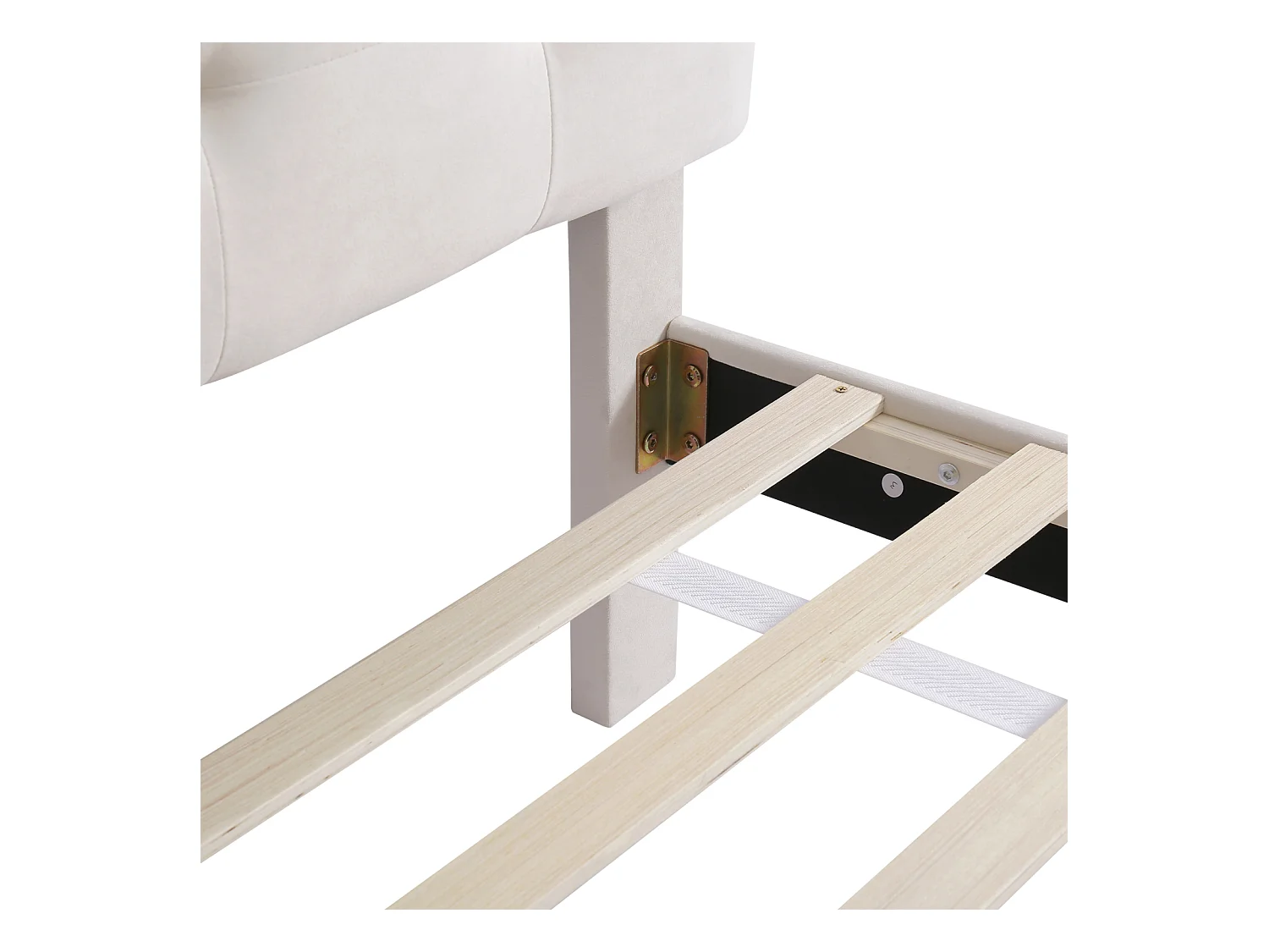 Lit capitonne 90 x 200 cm - avec 2 tiroirs, sommier à lattes, tissu velours - Beige