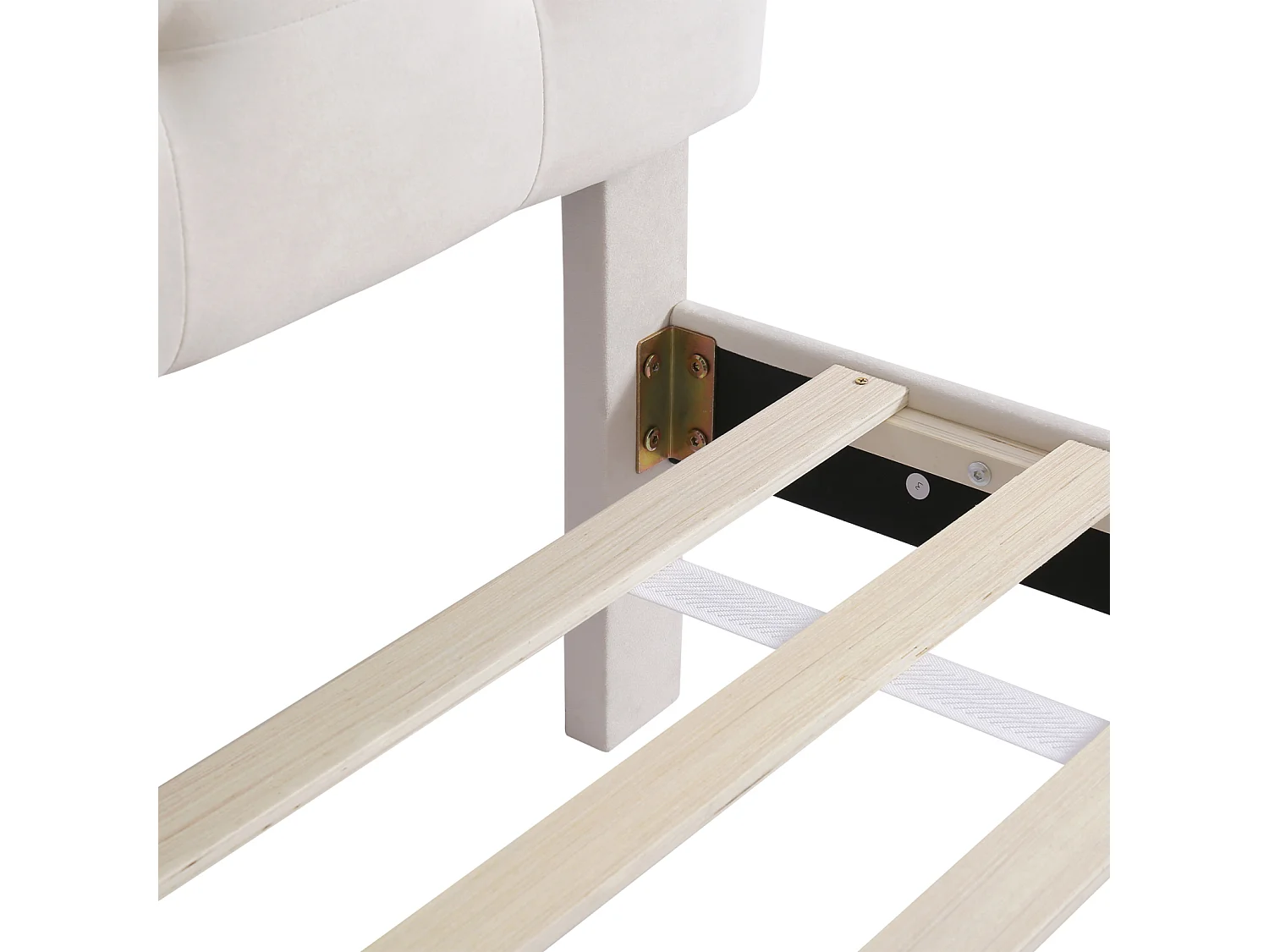 Lit capitonne 90 x 200 cm - avec 2 tiroirs, sommier à lattes, tissu velours - Beige