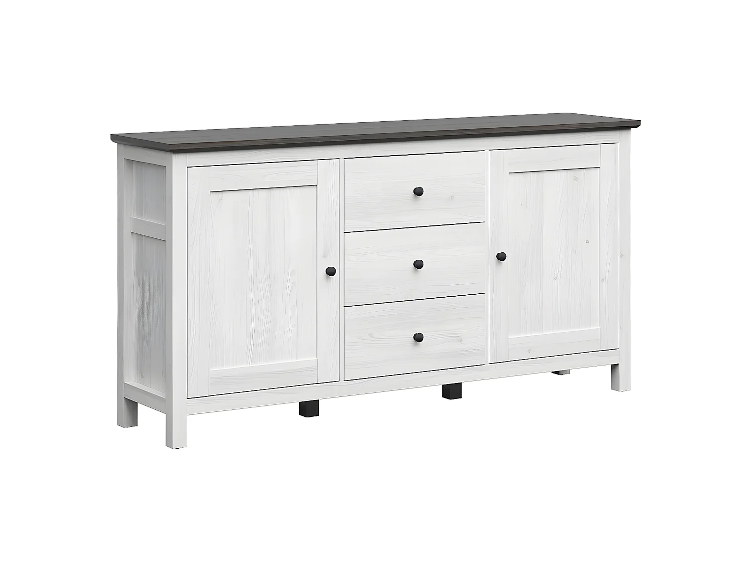 Buffet 2 portes 3 tiroirs Duck Blanc et Bois foncé