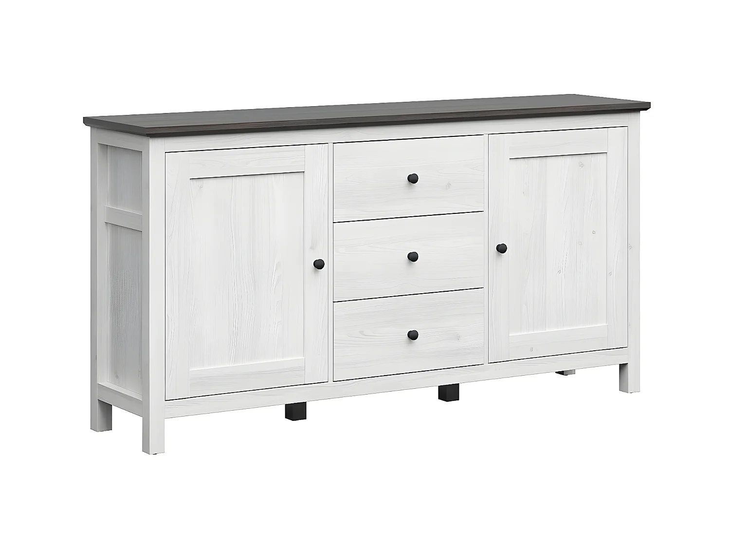 Buffet 2 portes 3 tiroirs Duck Blanc et Bois foncé