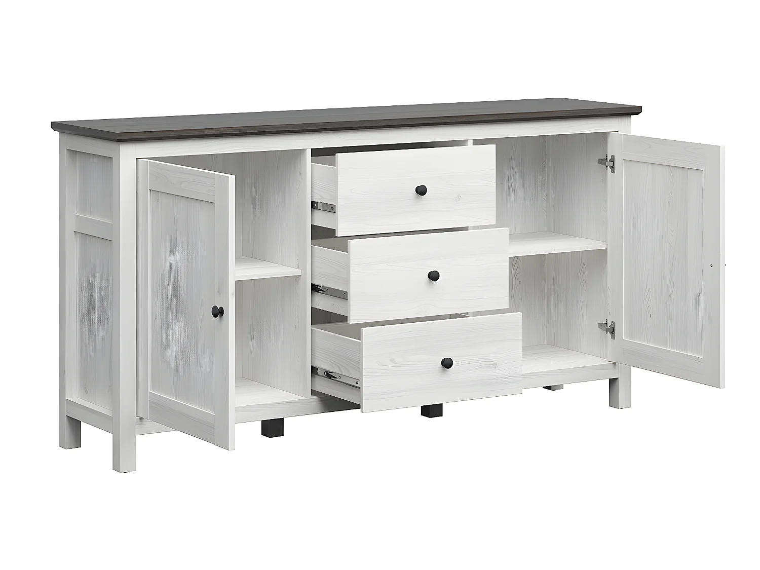Buffet 2 portes 3 tiroirs Duck Blanc et Bois foncé