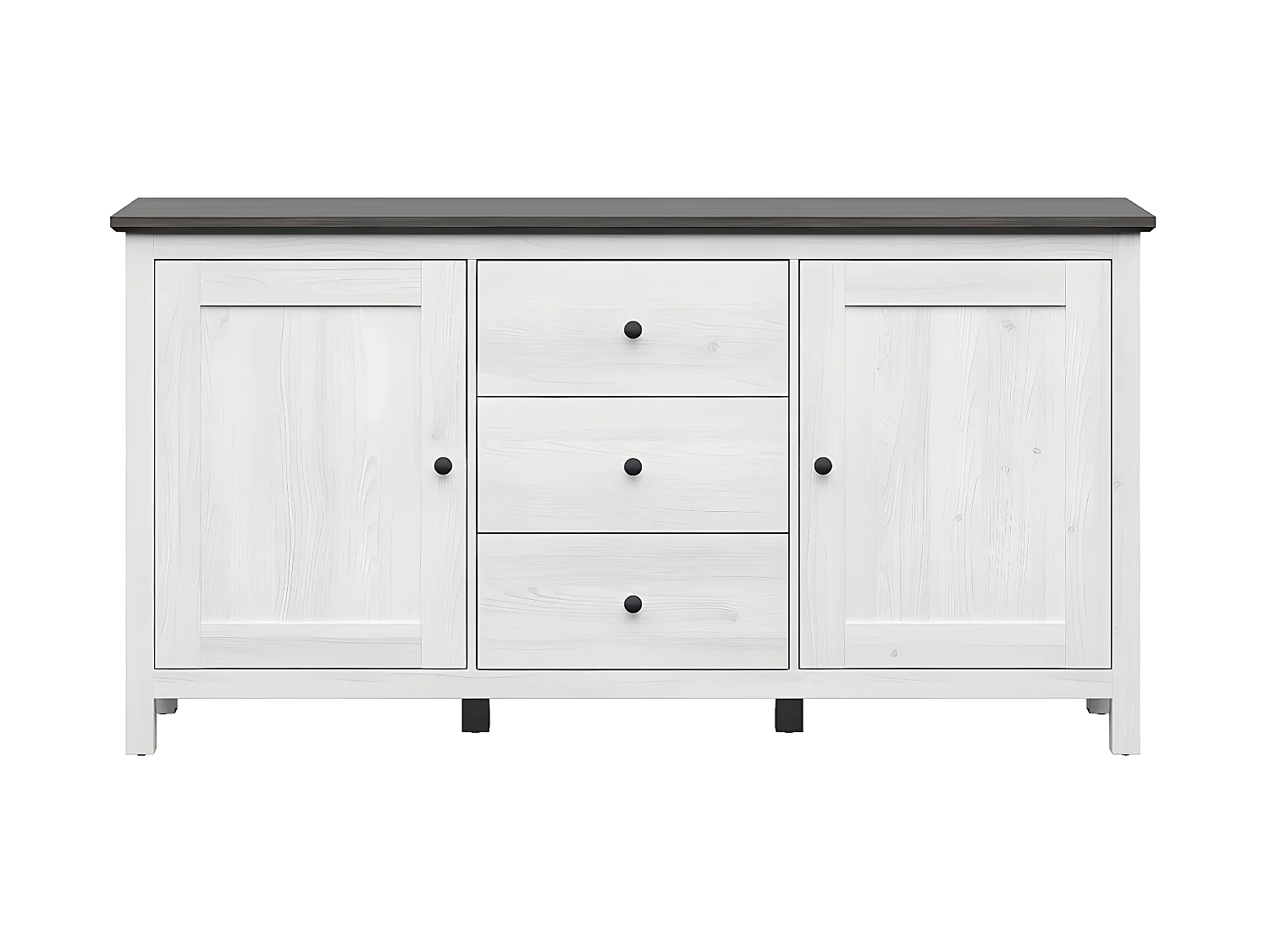 Buffet 2 portes 3 tiroirs Duck Blanc et Bois foncé