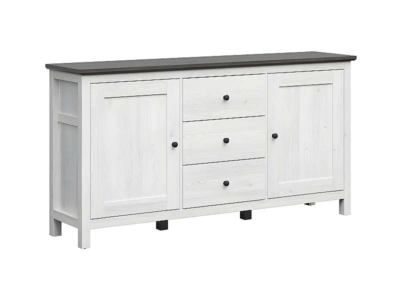 Eend Wit en donker houten 2-deurs dressoir met 3 laden