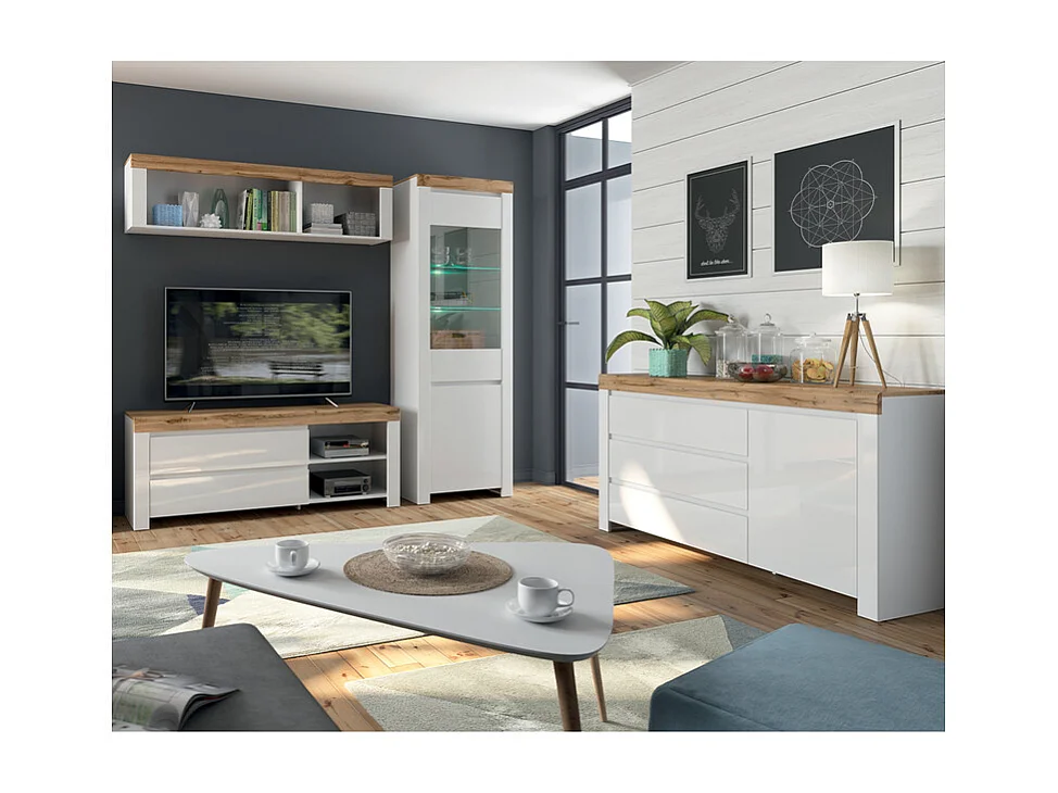 Buffet 1 anta 3 cassetti Hella bianco e marrone 84cm