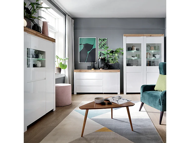 Buffet 1 anta 3 cassetti Hella bianco e marrone 84cm