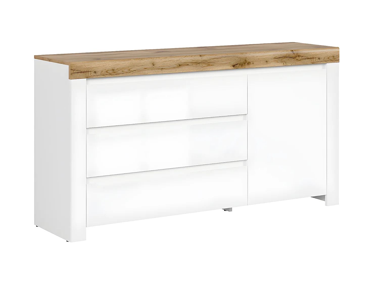 Aparador 1 porta 3 gavetas Hella branco e madeira 84cm