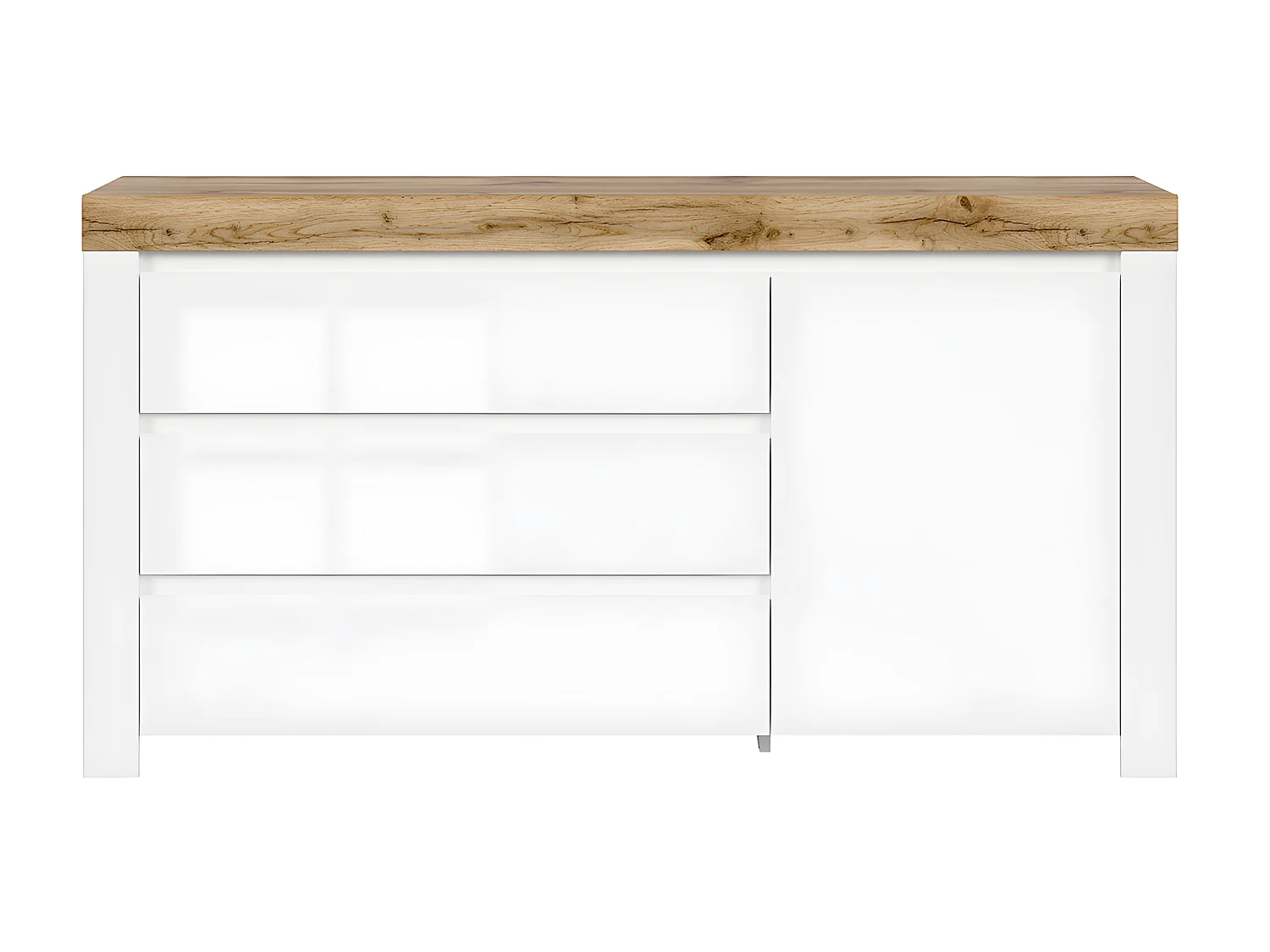 Aparador 1 porta 3 gavetas Hella branco e madeira 84cm