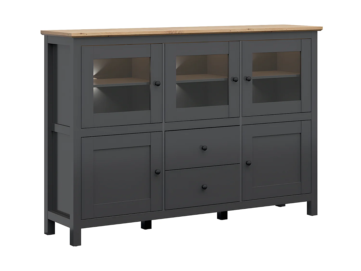 5-deurs dressoir met 2 laden en LED Duck Antracietgrijs en Hout