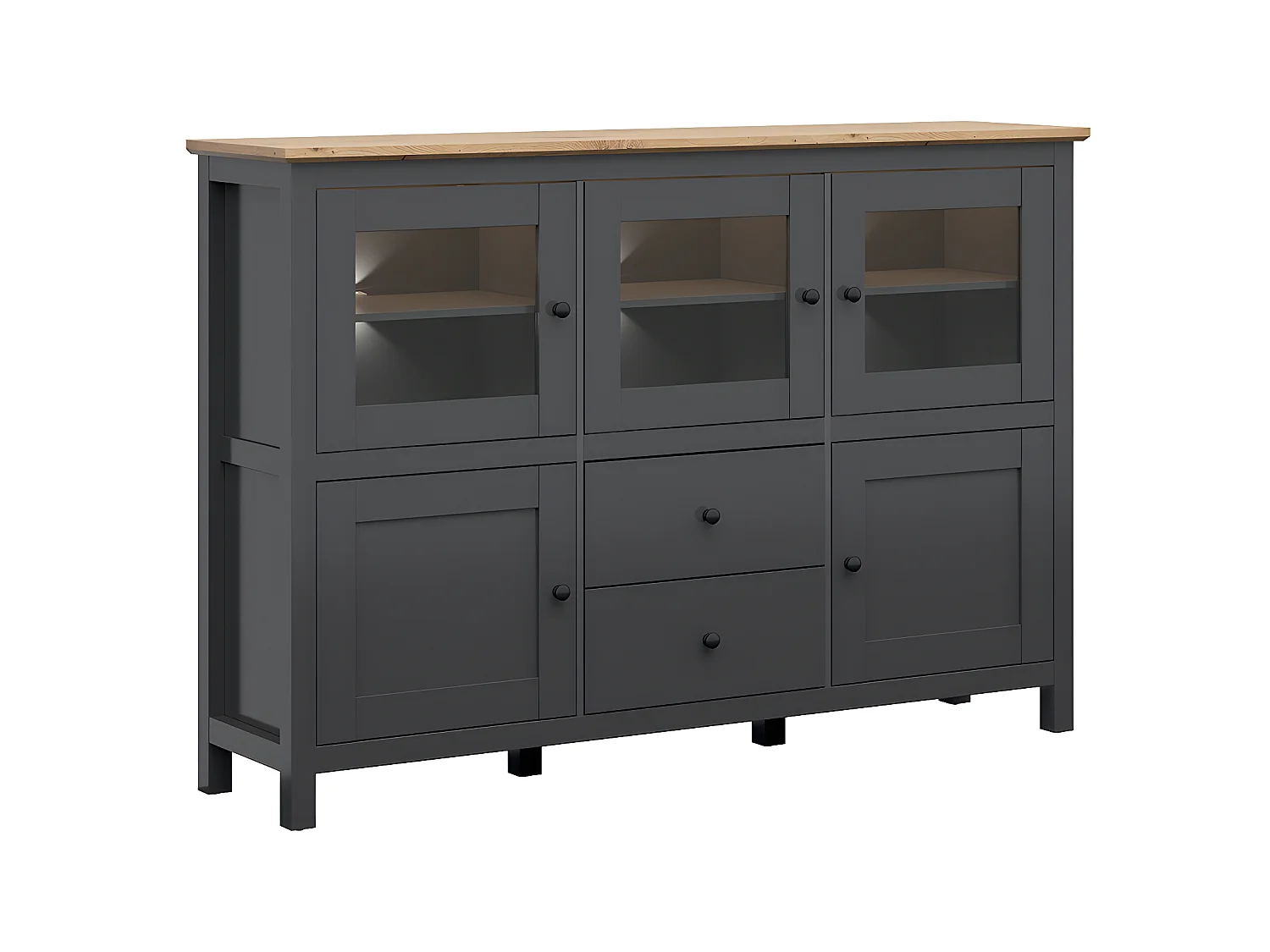 Buffet 5 portes 2 tiroirs avec LED Duck Gris anthracite et Bois