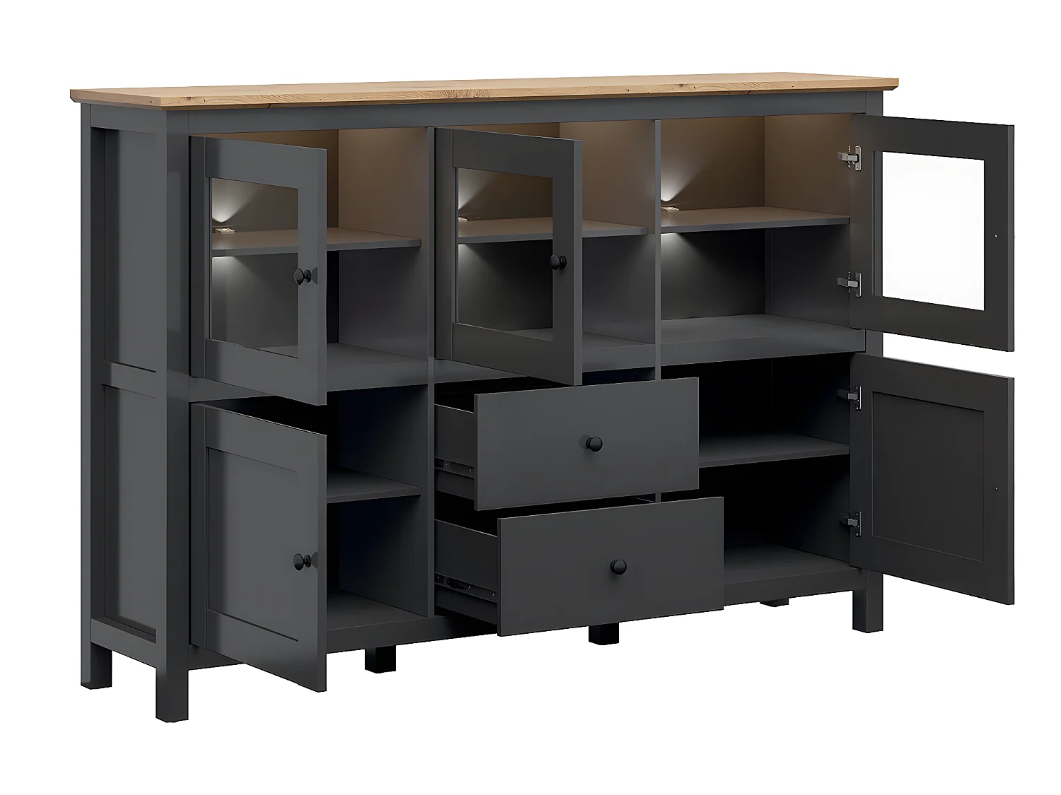 5-deurs dressoir met 2 laden en LED Duck Antracietgrijs en Hout