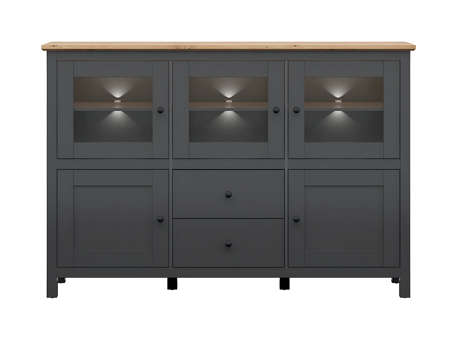 5-deurs dressoir met 2 laden en LED Duck Antracietgrijs en Hout