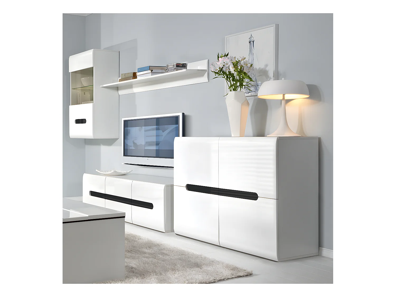 Darrel 4-deurs dressoir Wit laqué en hout